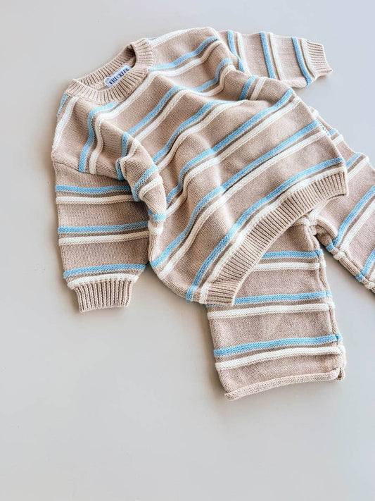 Raised Stripe Knit SET Oat/Arctic/Snow