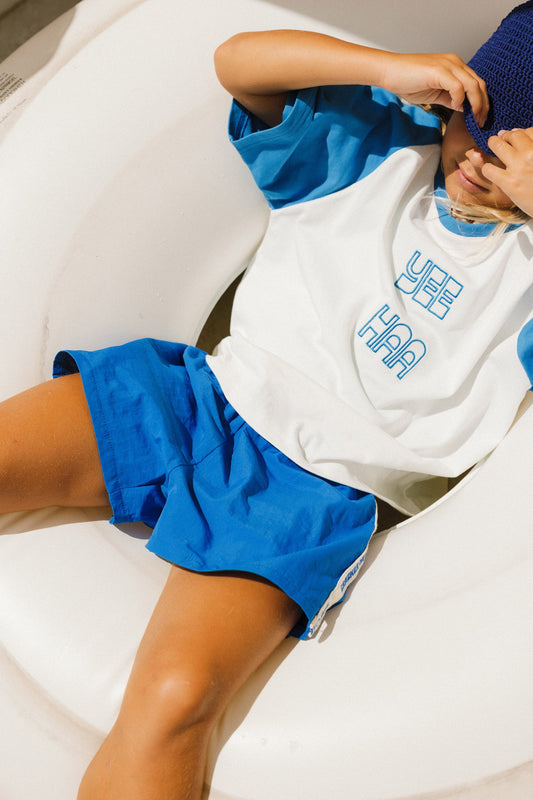 Kids Yee Haa Raglan Tee - Blue/White