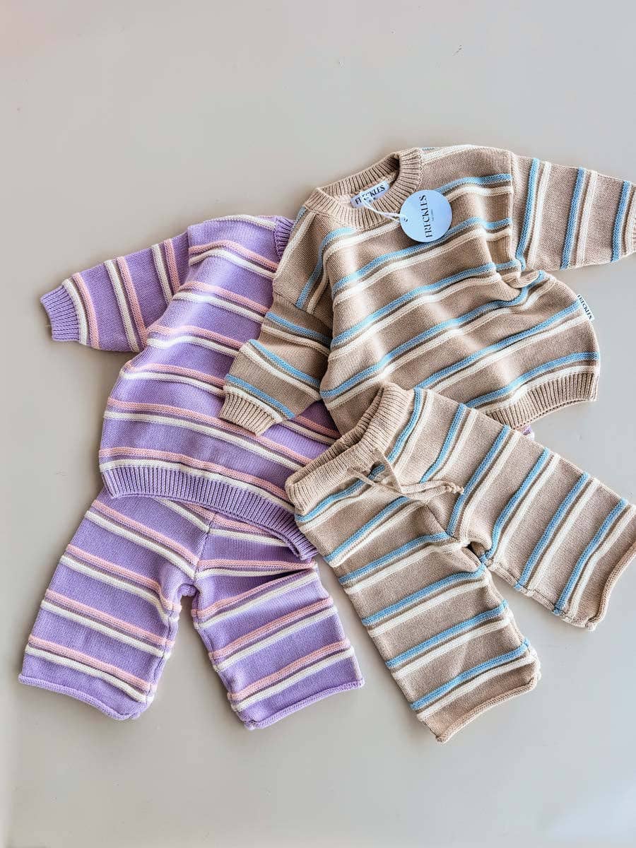 Raised Stripe Knit SET Oat/Arctic/Snow