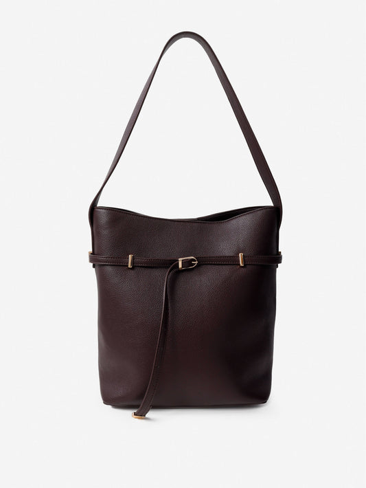 Leonie Brown Belted Bucket Bag