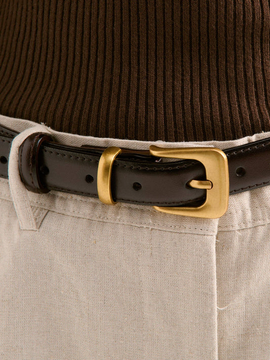 Greta Thin Black Genuine Leather Belt
