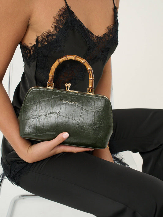 Palmier Green Bamboo Handle Handbag