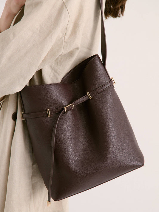 Leonie Brown Belted Bucket Bag