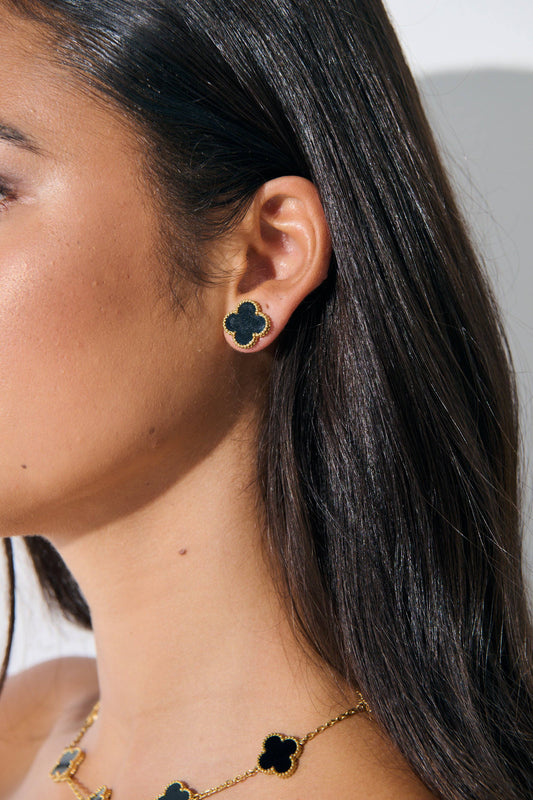 Charlotte 18K Gold Plated Earrings in Black