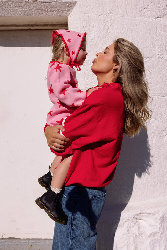 Adult Siblings Red Sweater