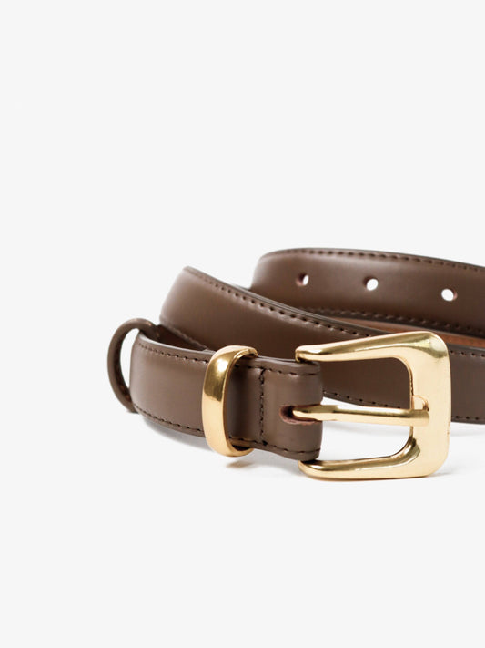 Greta Thin Taupe Genuine Leather Belt