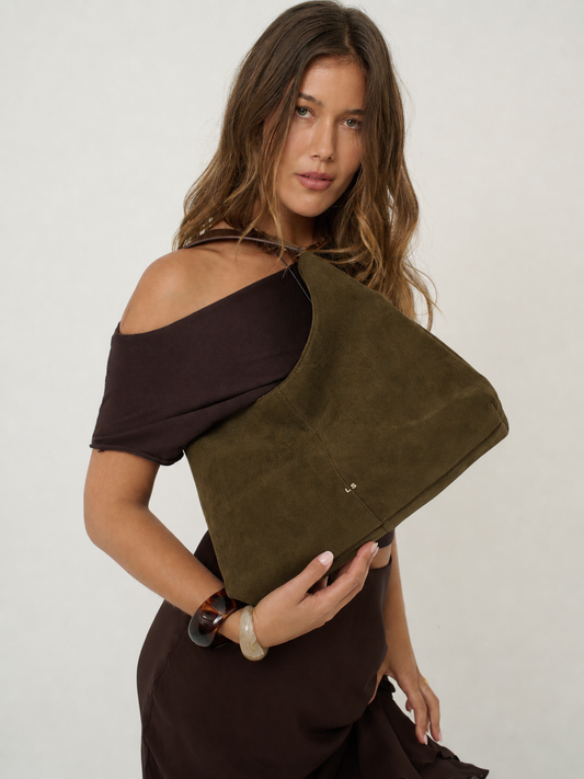 Remy Olive Suede Shoulder Bag