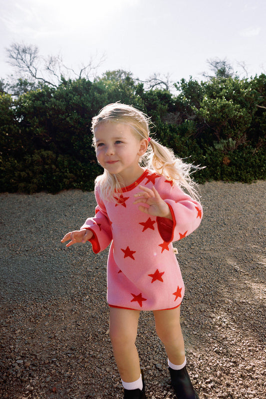 Lucky Stars Dress - Red + Pink