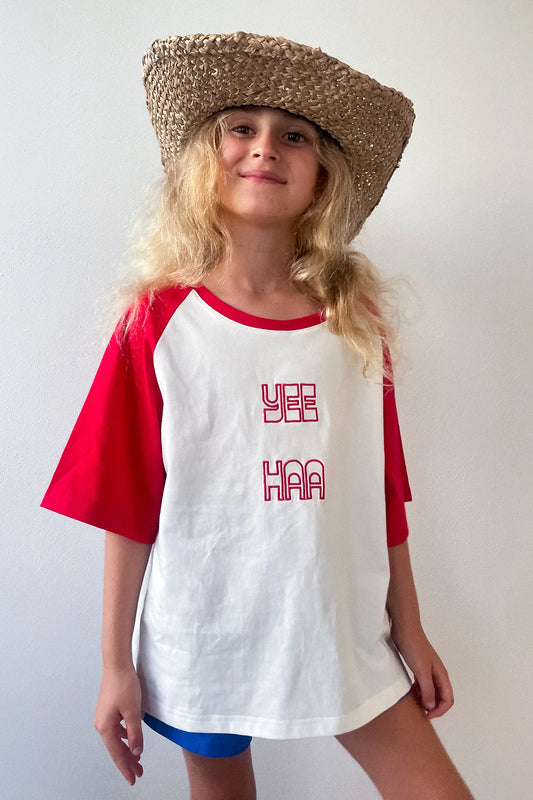 Kids Yee Haa Raglan Tee - Red/White