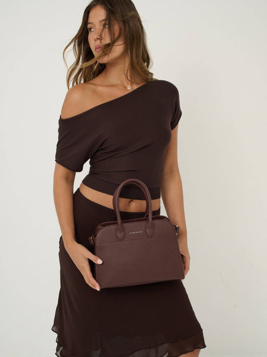 Clemence Brown Pebbled Handbag