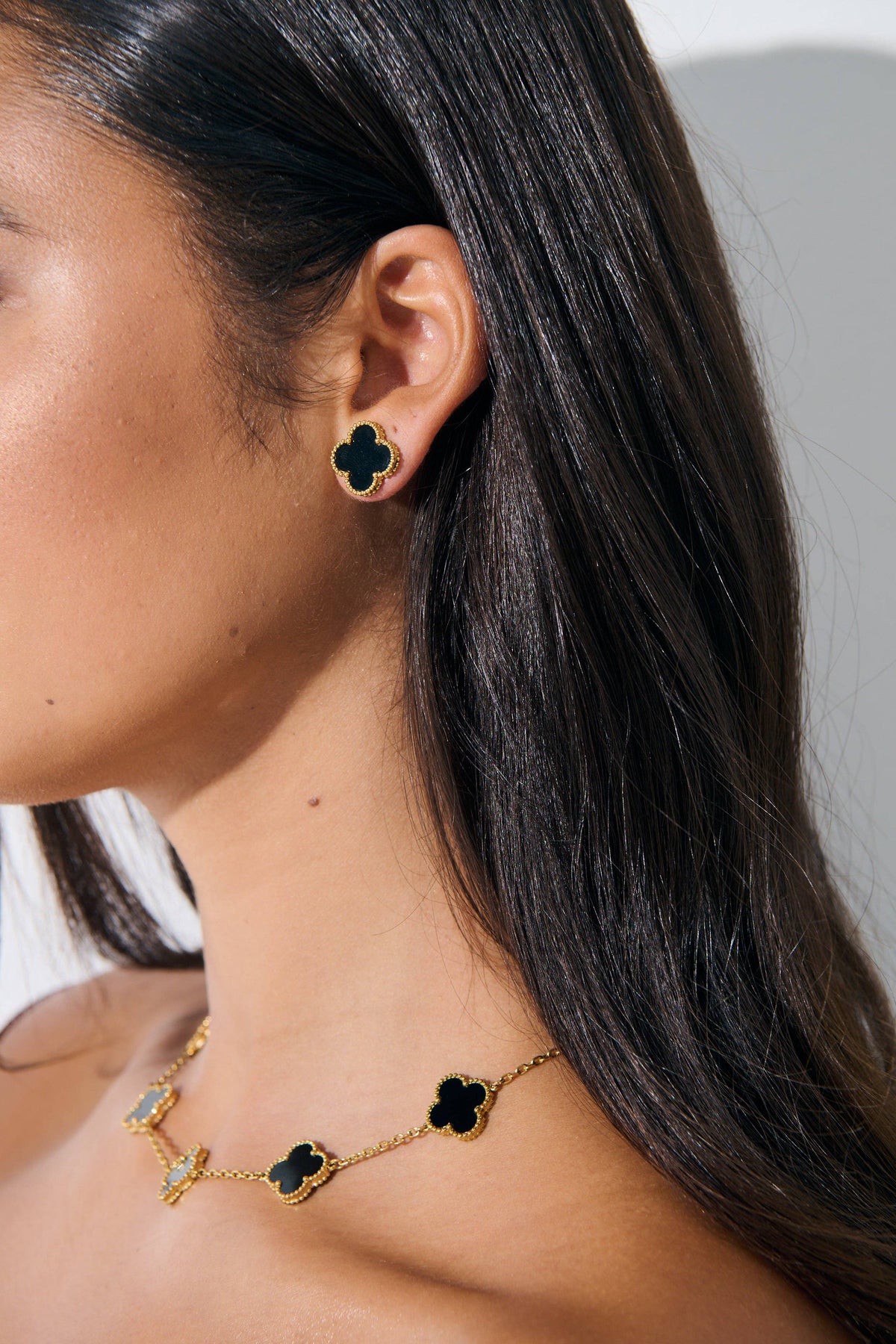 Charlotte 18K Gold Plated Earrings in Black