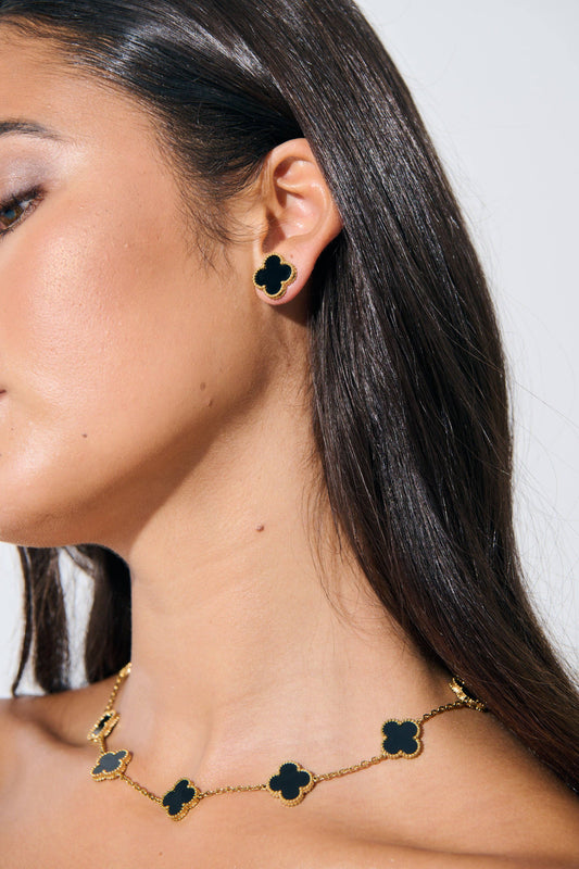 Charlotte 18K Gold Plated Earrings in Black